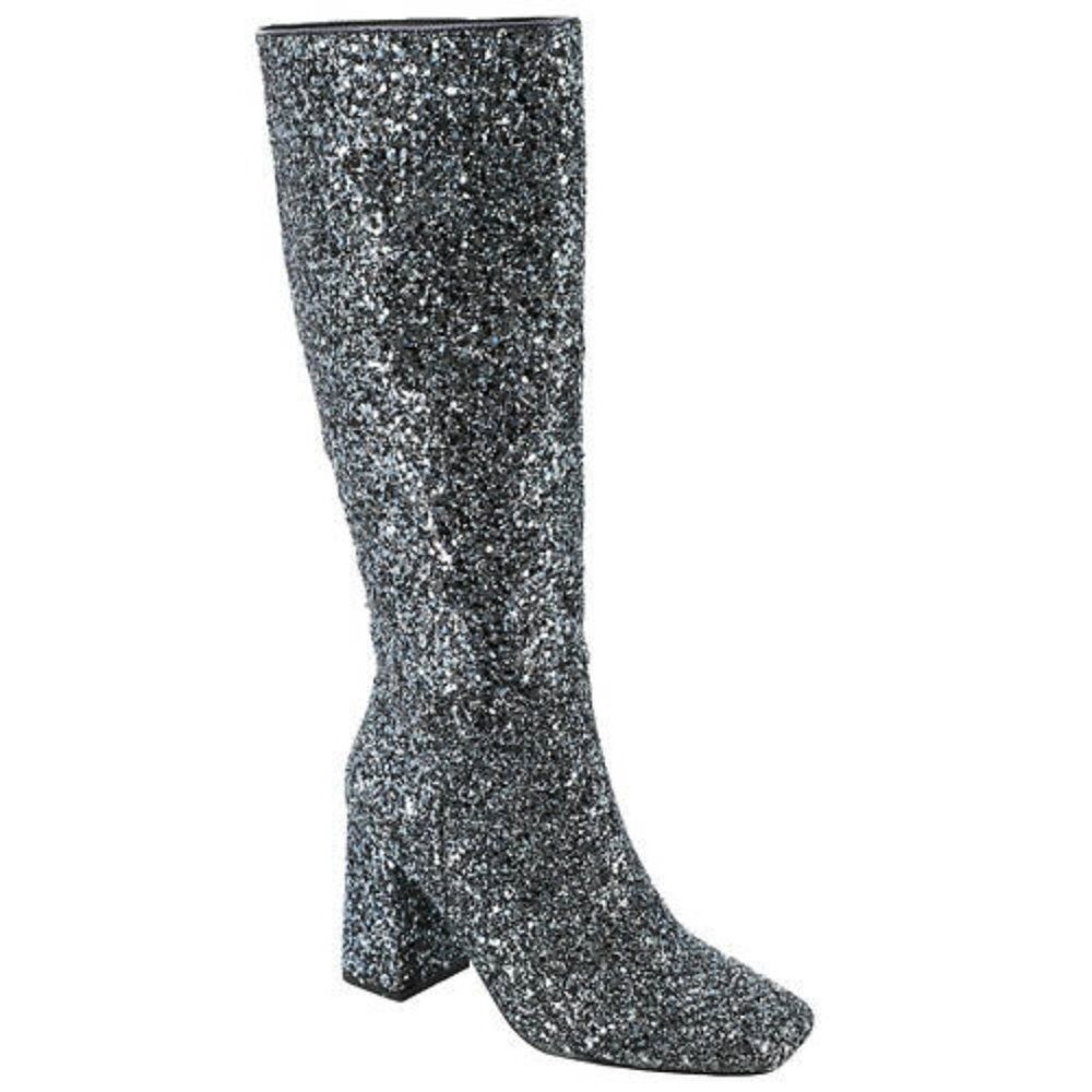 CORKYS Yolo Sparkly Glitter Block Heel Knee High Boots Women's Square Toe Size 9